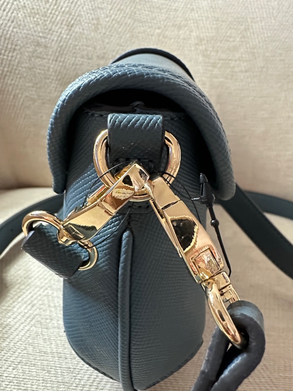Guess Dark Denim Color Crossbody Saddle Bag with Gold Hardware - Picture 10 of 10
